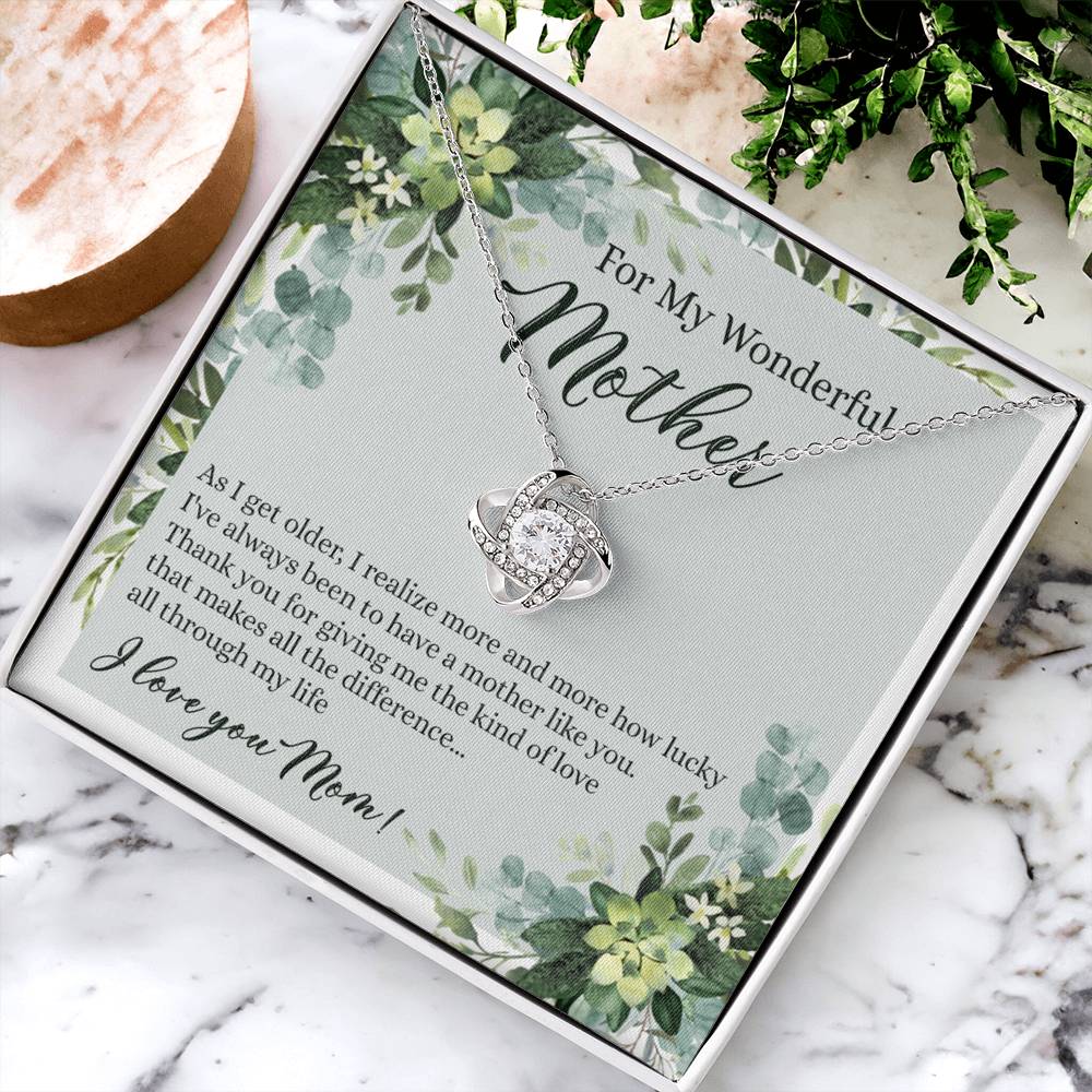 To My Wonderful Mother Love Knot Necklace With Message Card And Gift Box for Mom, Birthday Gift Necklace From Daughter, Mothers Day Necklace Gift for Mom, Thank You Gift Necklace Gift For Women Love Knot Necklace 6323