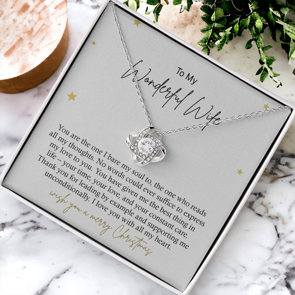 To My Wonderful Wife Necklace From Husband, Wish You A Merry Christmas Love Knot Necklace Gift For Wife Husband To Wife, Jewelry Gift For Women Wife Gift Necklace Soulmate Gift Pendant Necklace