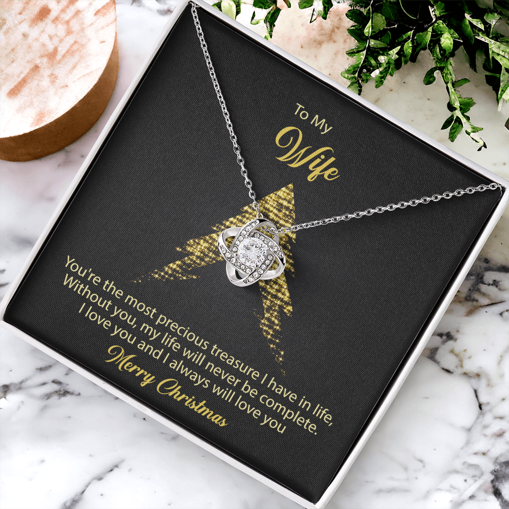 To My Wife Gift Necklace From Husband, Gift Necklace For Wife, Soulmate Gift Necklace Girlfriend, Husband To Wife Love Knot Pendant, Jewelry Gift For Women, Merry Christmas Necklace Gift For Wife