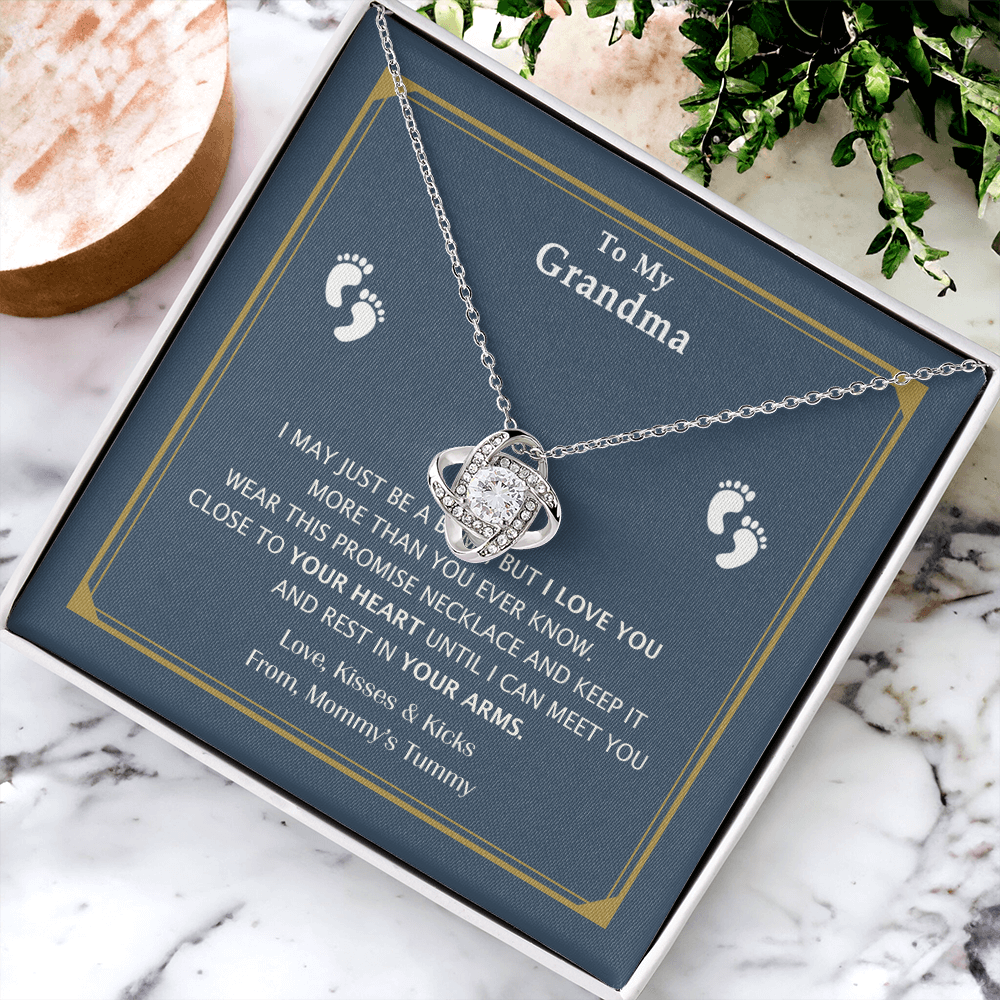 Grandma Gift Necklace From Mommy's Tummy - To My Grandma Love Knot Necklace From Granddaughter, Grandmother Grandma Necklace from Grandchildren Granddaughter - Jewelry Gift for Women, Grandma Gift