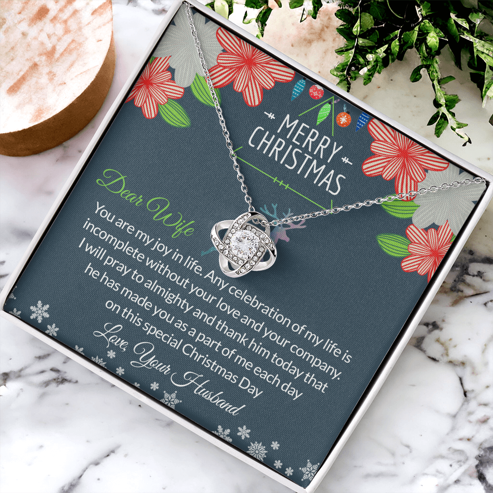 Dear Wife Gift Necklace, To My Wife Necklace From Husband, Merry Christmas Necklace Gift For Wife, Husband To Wife Love Knot Pendant, Christmas Necklace For Wife Christmas, Jewelry Gift For Women