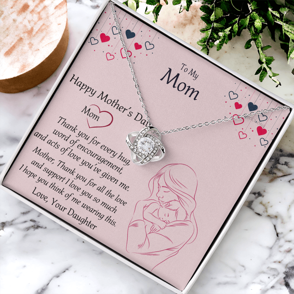 Happy Mothers Day Necklace, To My Mom Necklace From Mom, Mother Day Jewelry Gift Personalized Mothers Day Necklace Gifts For Mom Mother To Daughter Thank Gift Love Knot Necklace For Mom Jewelry