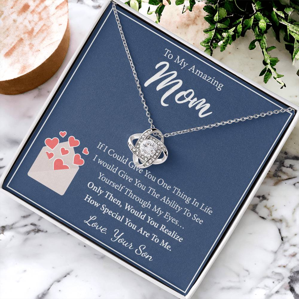 Mom And Son Necklace, To My Amazing Mom Necklace From Son, Necklace Gift On Birthday Gift Anniversary Mother's Day Necklace Gift For Mom Love Knot Necklace From Son, Jewelry Gift For Women, Mother Love Knot Necklace 6323