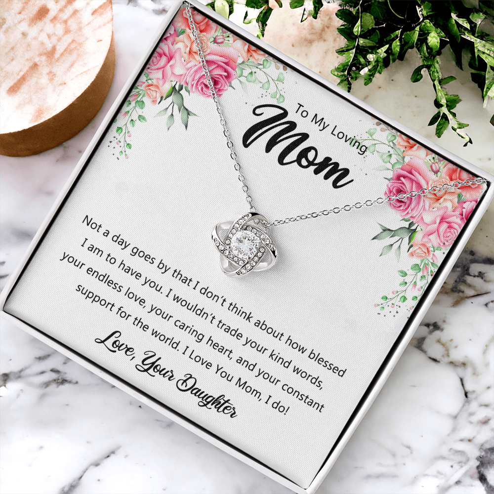 To My Loving Mom Necklace From Daughter, Happy Mother's Day Necklace, To My Mom Love Knot Necklace, Mother And Daughter Necklace Gift For Mom On Mother's Day, Birthday Gift Anniversary Jewelry Gift