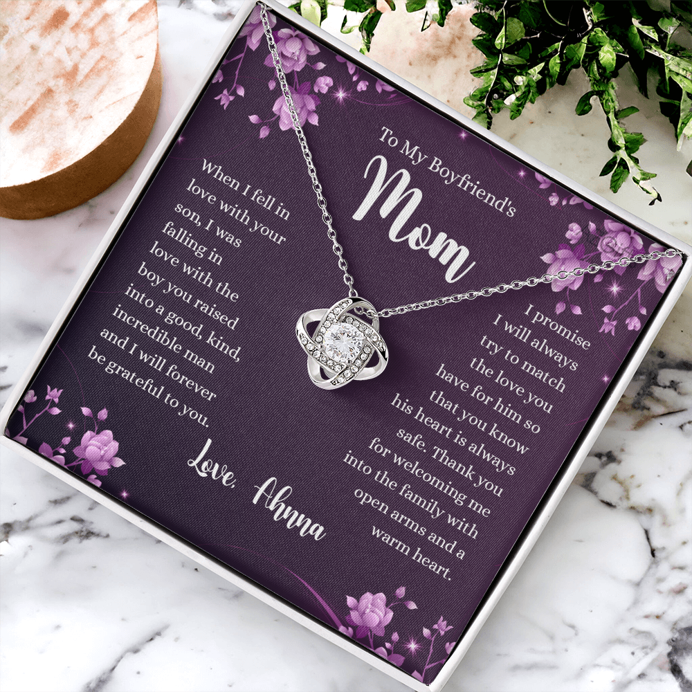 To My Boyfriend's Mom Necklace From Girlfriends, Gifts For Boyfriends Mom Love Knot Necklace Gift For Her, Boyfriend's Mom Necklace On Anniversary, Mother's Day, Presents for Mom Necklace for Women