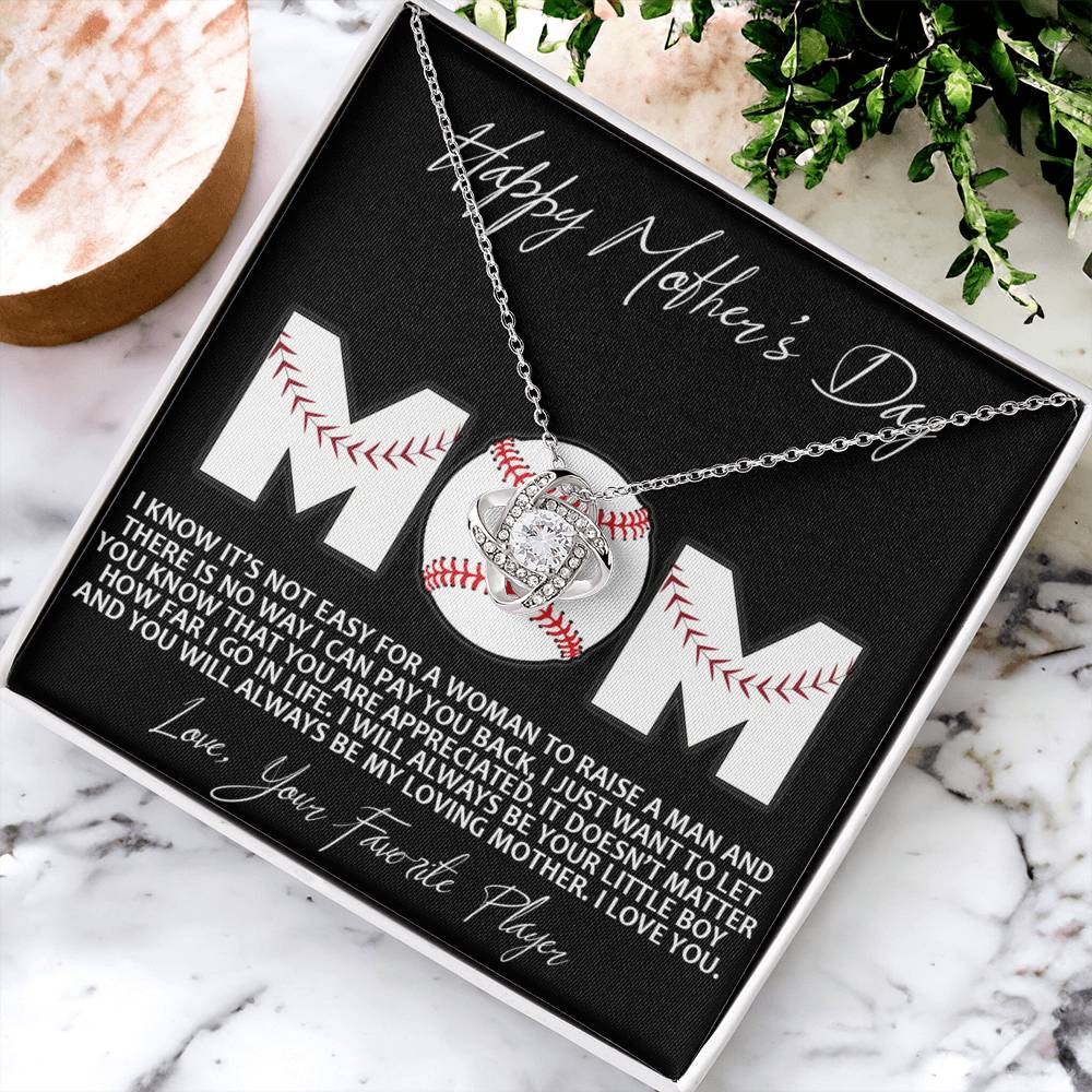 Baseball Mom Gift Necklace, To the Best Baseball Mom Necklace From Daughter, Favorite Player Necklace Gift For Mom, Baseball Mom Love Knot Necklace Jewelry Gift For Women Happy Mother's Day Necklace Love Knot Necklace 6323