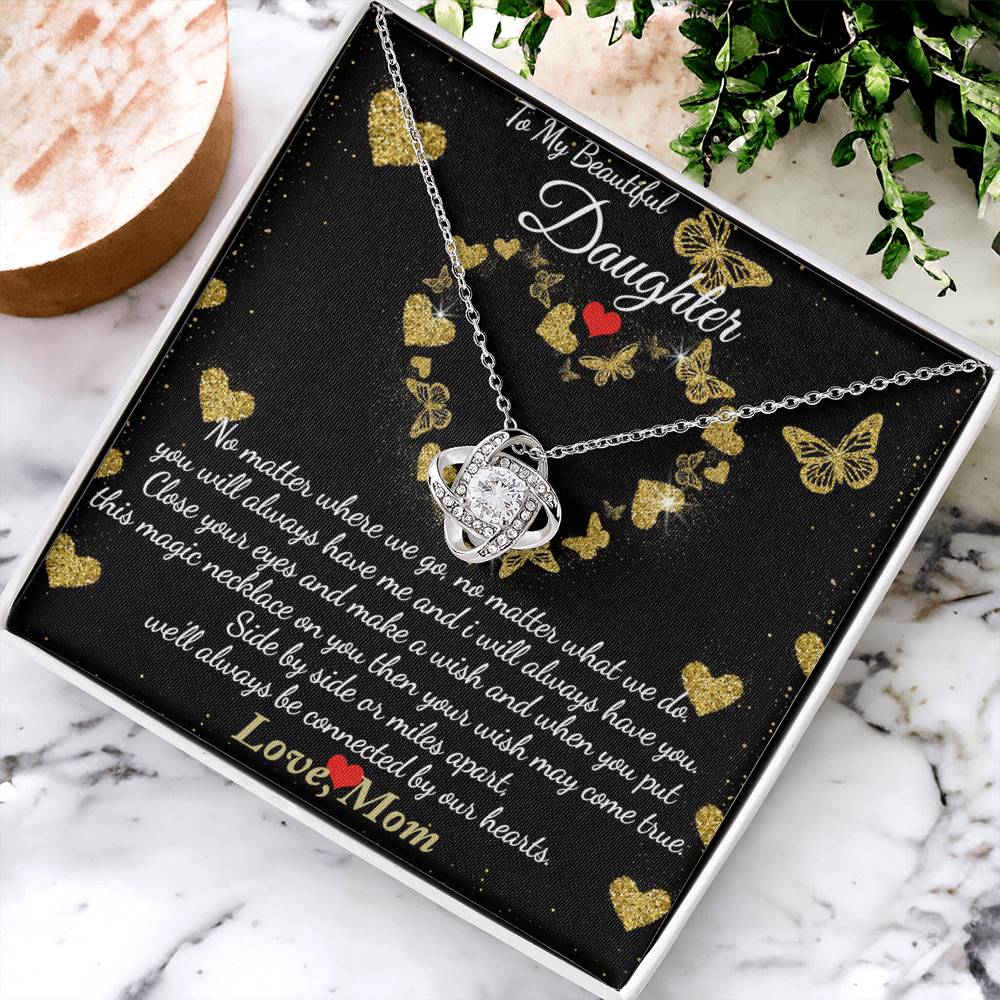 To My Beautiful Daughter Necklace Gift From Mom, Mother And Daughter Gifts Necklace With Message Card And Box, Jewelry Gift For Girls, Daughter On Birthday, Graduation Gift Box and Message Card