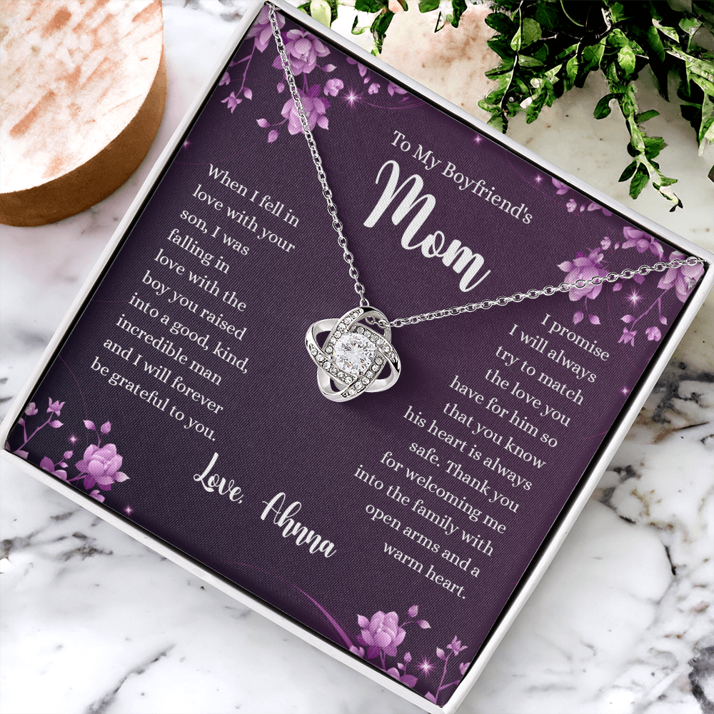 To My Boyfriend's Mom Necklace From Girlfriends, Gifts For Boyfriends Mom Love Knot Necklace Gift For Her, Boyfriend's Mom Necklace On Anniversary, Mother's Day, Presents for Mom Necklace for Women