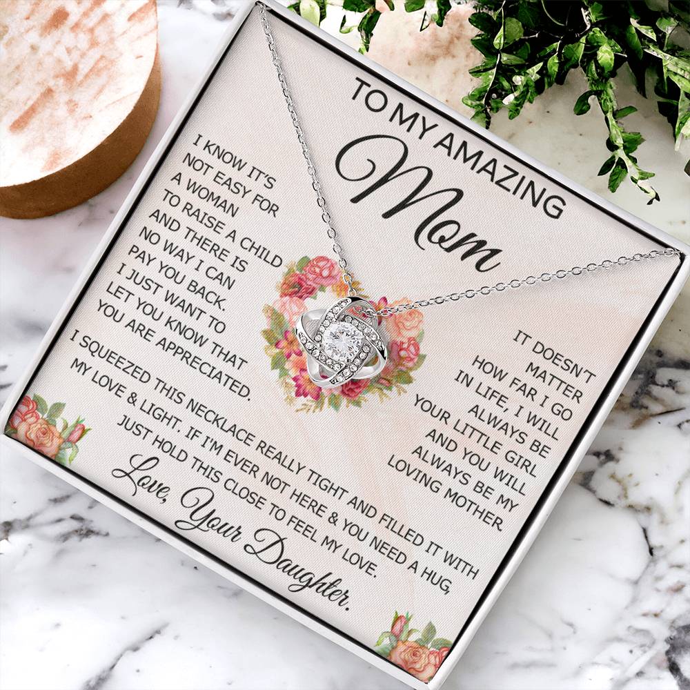 To My Amazing Mom Gift Necklace, Love Knot Necklace Gift For Amazing Mom - Mother Daughter Necklace Gifts For Mom On Birthday Christmas Mothers Day Present, Jewelry Gift For Women With Message Card
