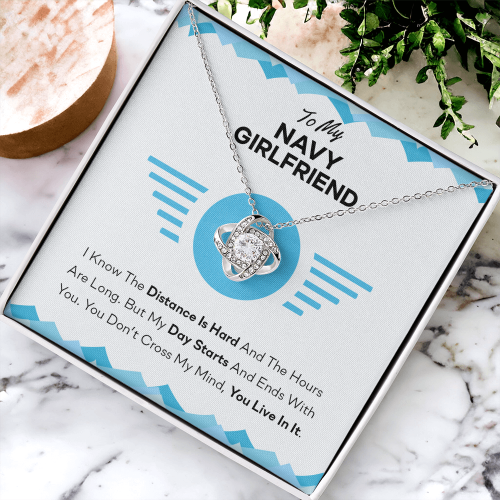To My Navy Girlfriend Gifts for Navy Girlfriend's Birthday Present Anniversary From Boyfriend, Husband, Girlfriend Gift Necklace - Jewelry Gift For Girls, Love Knot Pendant Gift For Girlfriend Soulmate