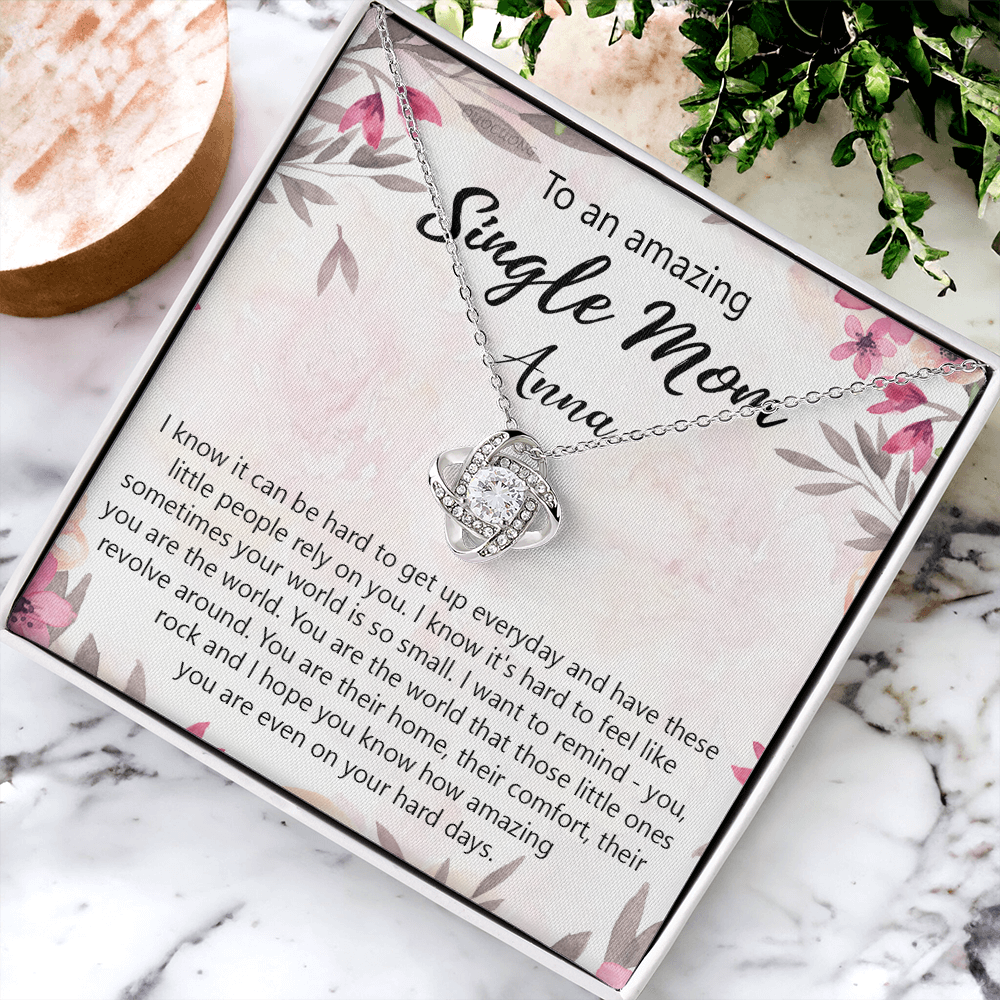 Single Mom Gift Necklace, To An Amazing Single Mom Love Knot Necklace Gift From Daughter In Law, Mother And Daughter Gift Necklace Personalized Gift Pendant, Love Knot Necklace Gift For Mom Penda