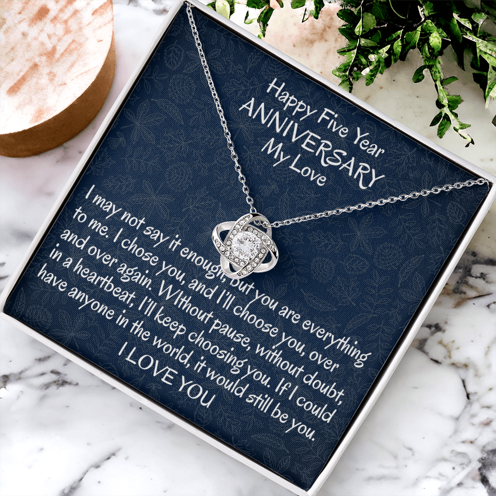5 Year Gift Anniversary Necklace, To My Wife Necklace From Husband, Wife Love Knot Necklace From Men, Jewelry Gift For Women, Happy Five Year Gift Necklace, Soulmate Gift Love Knot Pendant My Love