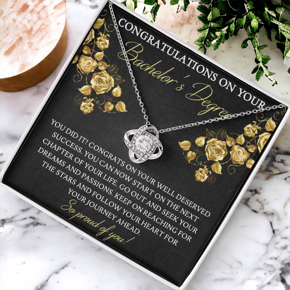 Bachelor's Degree Graduation Love Knot Necklace, Grad Gift Jewelry For Her, Knot Pendant Gift On Phd Graduation Gift Graduating Class Of 2025 Graduation Gift, Bachelor's Degree Gift Necklace Love Knot Necklace 6323