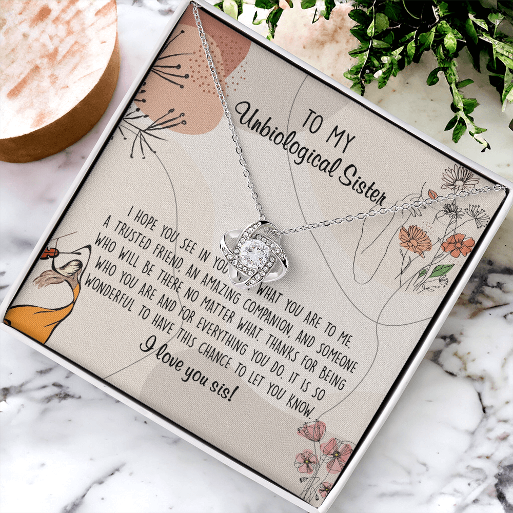 To My Unbiological Sister Love Knot Necklace From Sister, I Love You Sister Gift Necklaces, Sister-in-Law Gift Pendant, Love Knot Jewelry Gift For Sister From Brother And Unbiological Sister Necklace