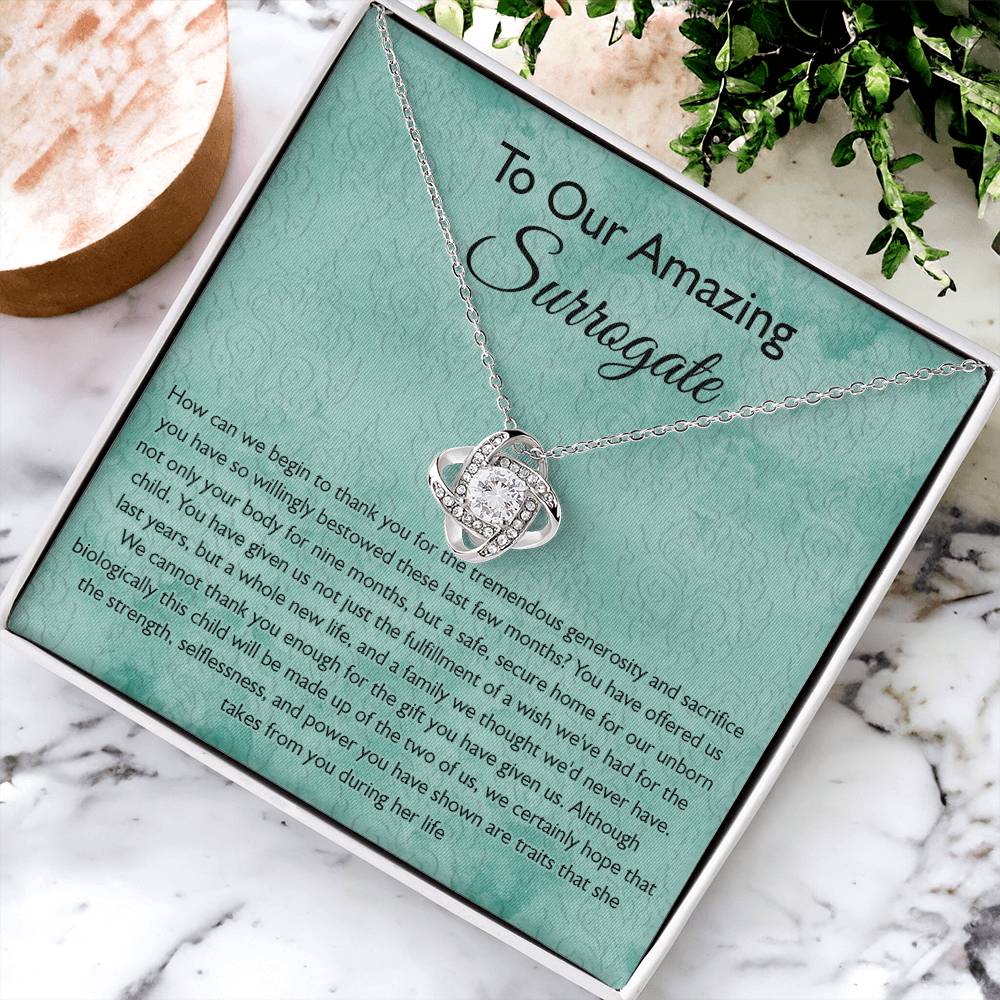Surrogate Gift Necklace, Surrogate Thank You Gift Love Knot Pendant, Surrogate Appreciation Gift, Surrogate Love Knot Necklace, Surrogate Pregnancy Gift, Love Knot Necklace Message Card And Box Gift