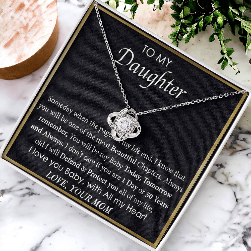 To My Daughter Love Knot Necklace From Mom, Mother Daughter Gift Necklace, To Daughter Pendant Gift From Mom, Little Girl Necklace Pendant I Love You Baby Love Knot Jewelry Gift For Girls