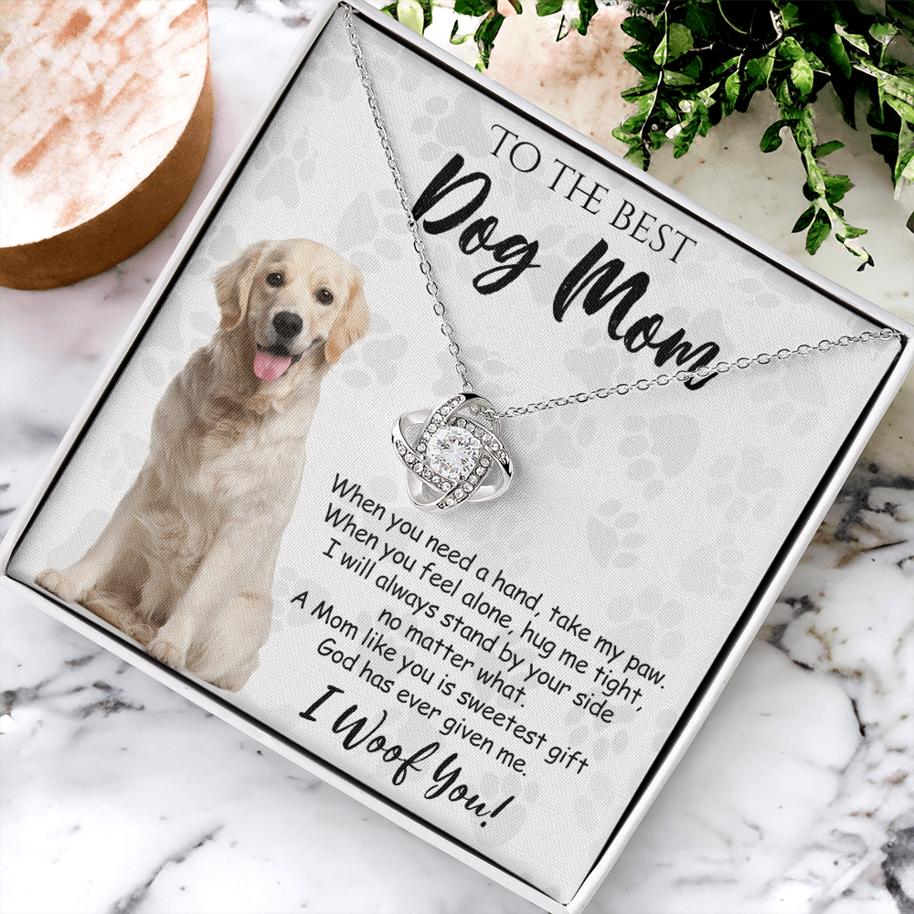 To The Best Dog Mom Love Knot Necklace From Daughter Mother's Day Necklace Gift, Golden Retriever Love Knot Pendant, Jewelry Gift For Women, Dog Lovers Golden Retriever Gift Necklace I Woof You