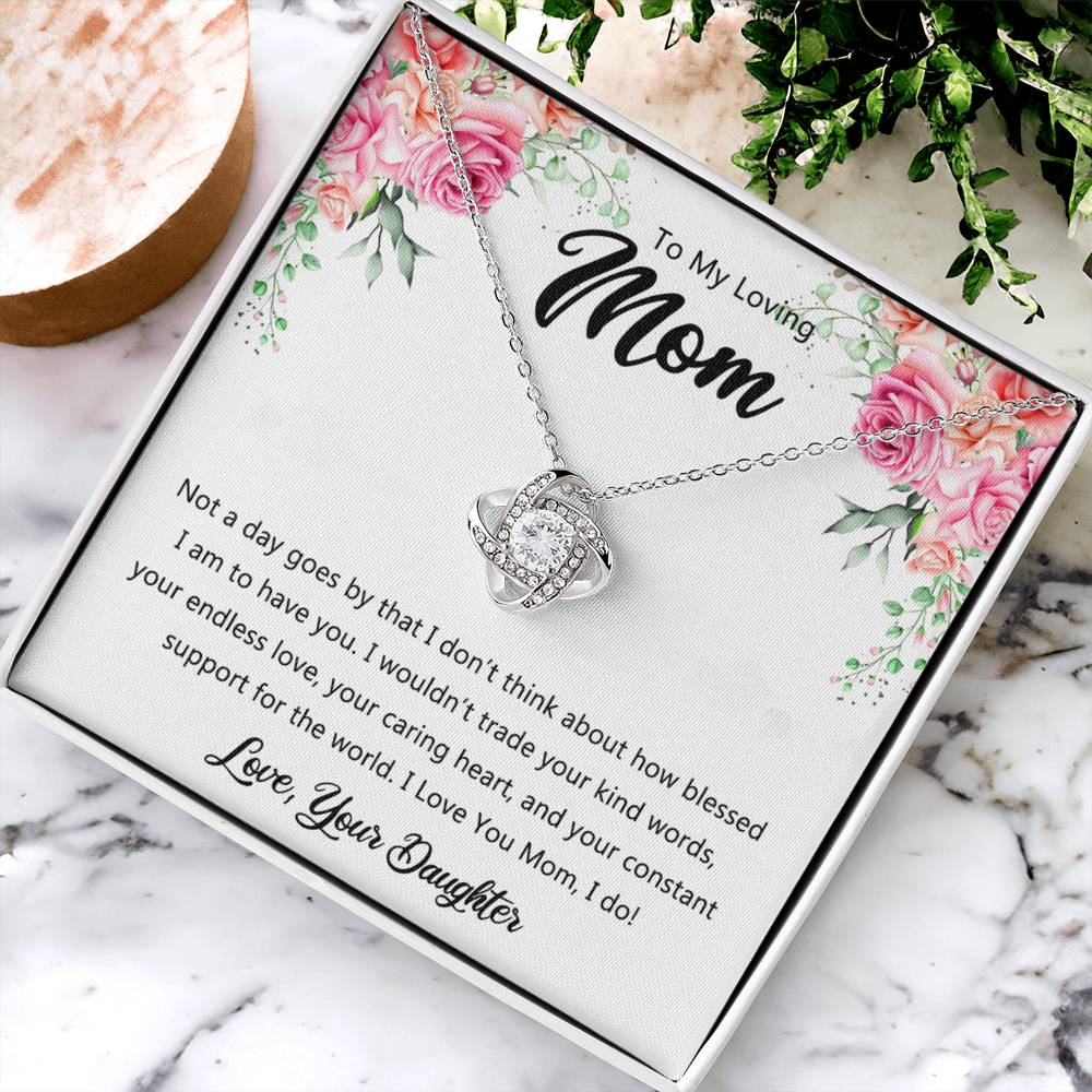 To My Loving Mom Necklace From Daughter, Happy Mother's Day Necklace, To My Mom Love Knot Necklace, Mother And Daughter Necklace Gift For Mom On Mother's Day, Birthday Gift Anniversary Jewelry Gift Love Knot Necklace 6323