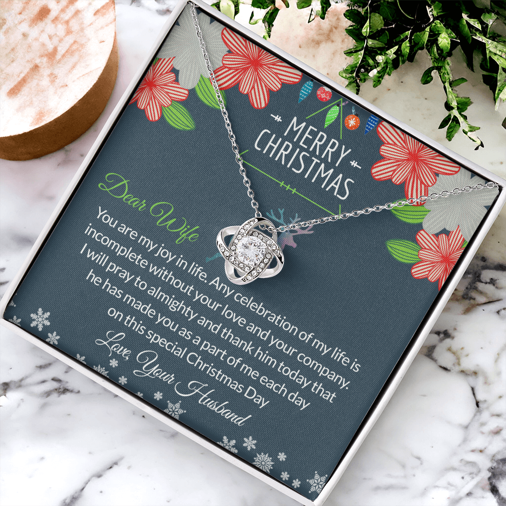 Dear Wife Gift Necklace, To My Wife Necklace From Husband, Merry Christmas Necklace Gift For Wife, Husband To Wife Love Knot Pendant, Christmas Necklace For Wife Christmas, Jewelry Gift For Women