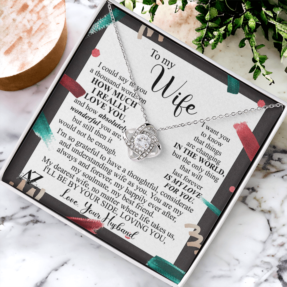 Christmas Gift Necklace for Wife Present, Husband Wife Gift Necklace, To My Wife Necklace Gift from Husband, Love Knot Necklace Gift On Xmas Gift, Valentine's Day Long Distance Necklace for Wife