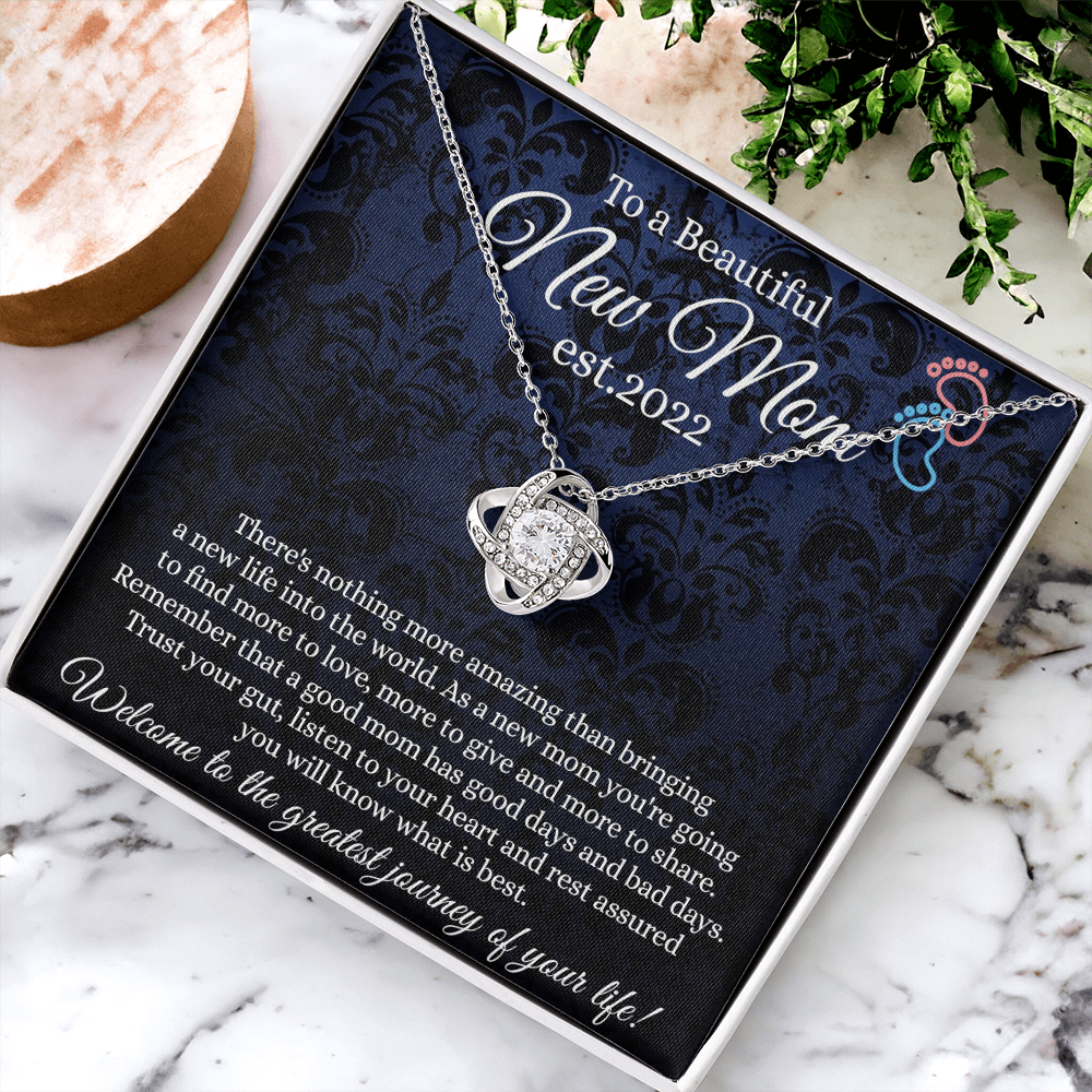 New Mom Gift Necklace, To A Beautiful New Mom Love Knot Necklace Gift From Daughter, est 2022 Necklace Gift For Mom, Beautiful Mom Gift Necklace, Jewelry Gift For Women, New Mom Love Knot Pendant
