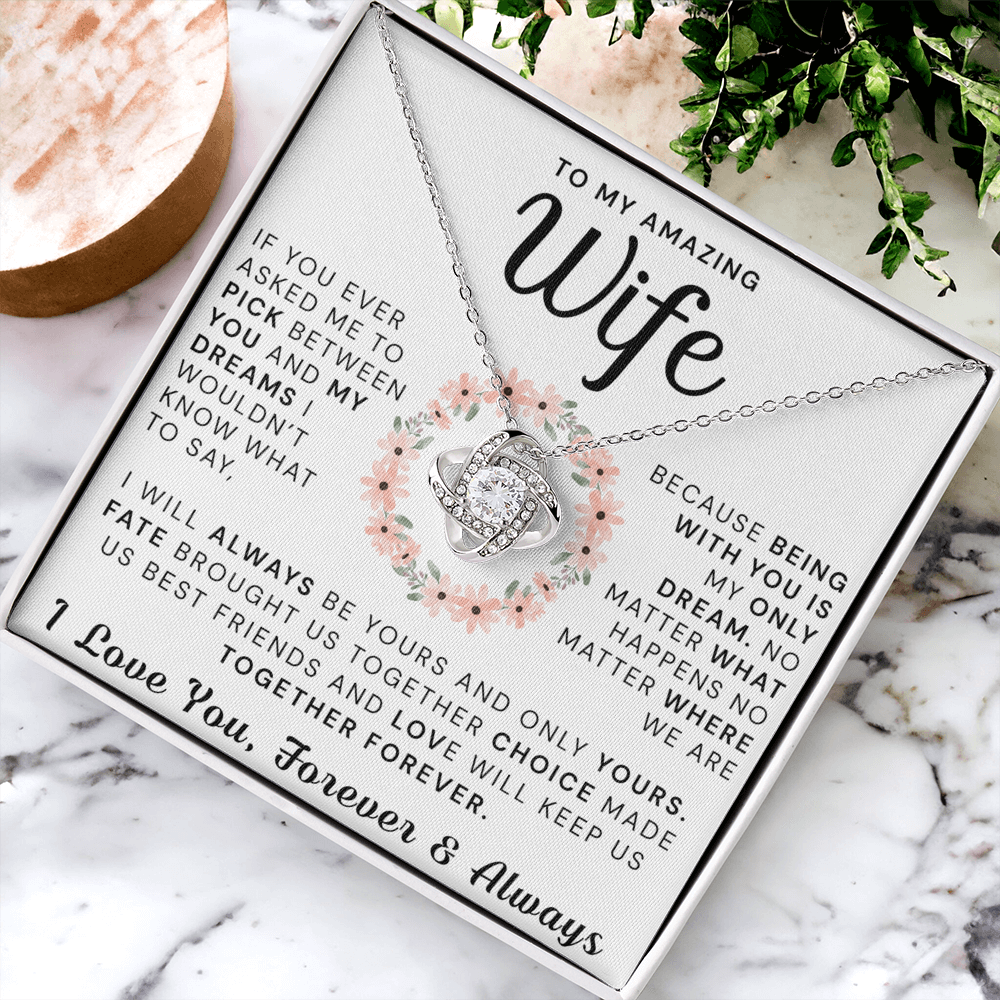 To My Amazing Wife Necklace From Husband, Gift Necklace For Wife, Soulmate, Girlfriend Necklace Gift On Valentine's Day Anniversary, Husband To Wife Love Knot Pendant Gift From Husband, Boyfriend