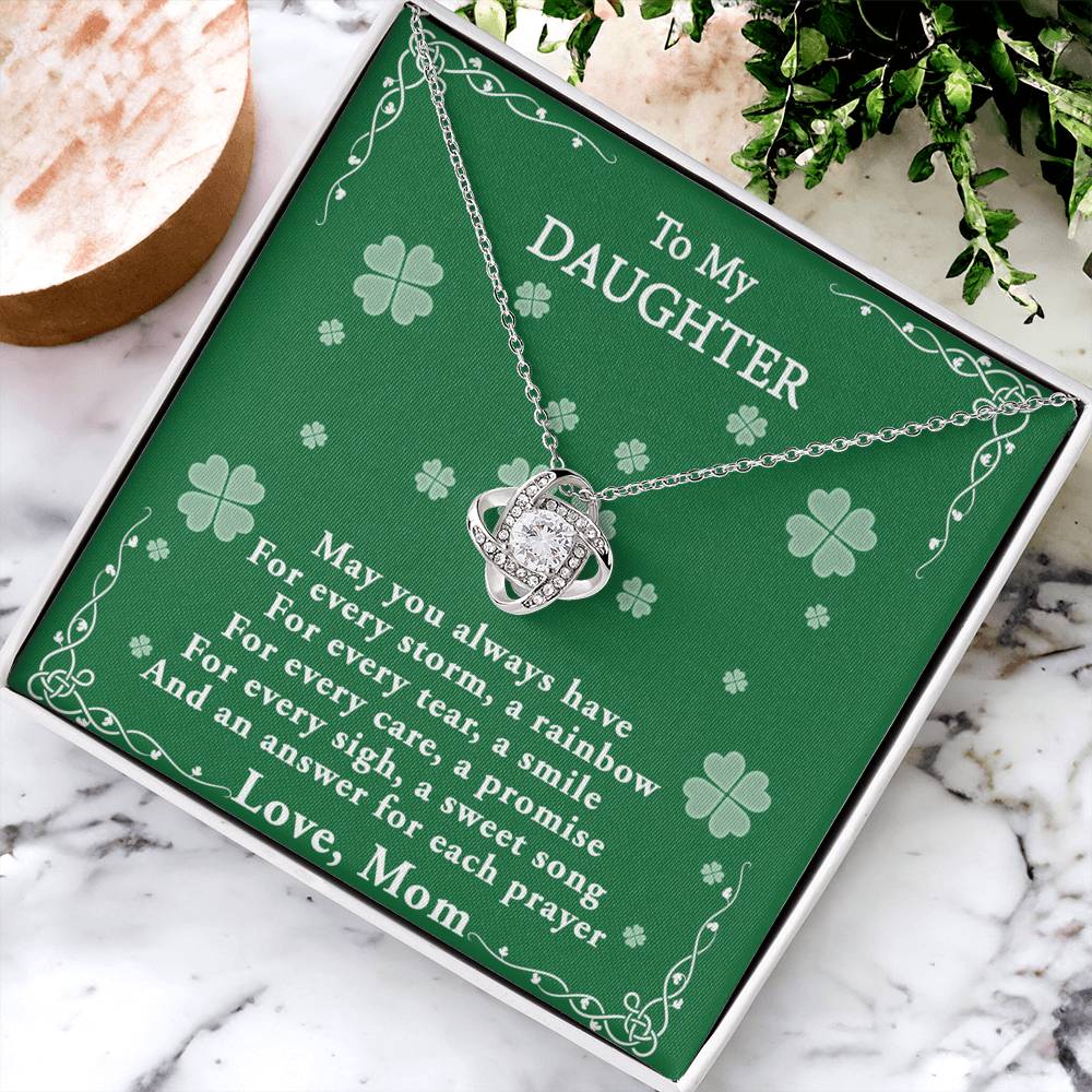 Four Leaf Clover Card Daughter Necklace, Love Knot Necklace Gift For Daughter - To My Daughter Necklace From Mom, Mother And Daughter Gift Necklace Pendant For Daughter, Jewelry Gift For Girls
