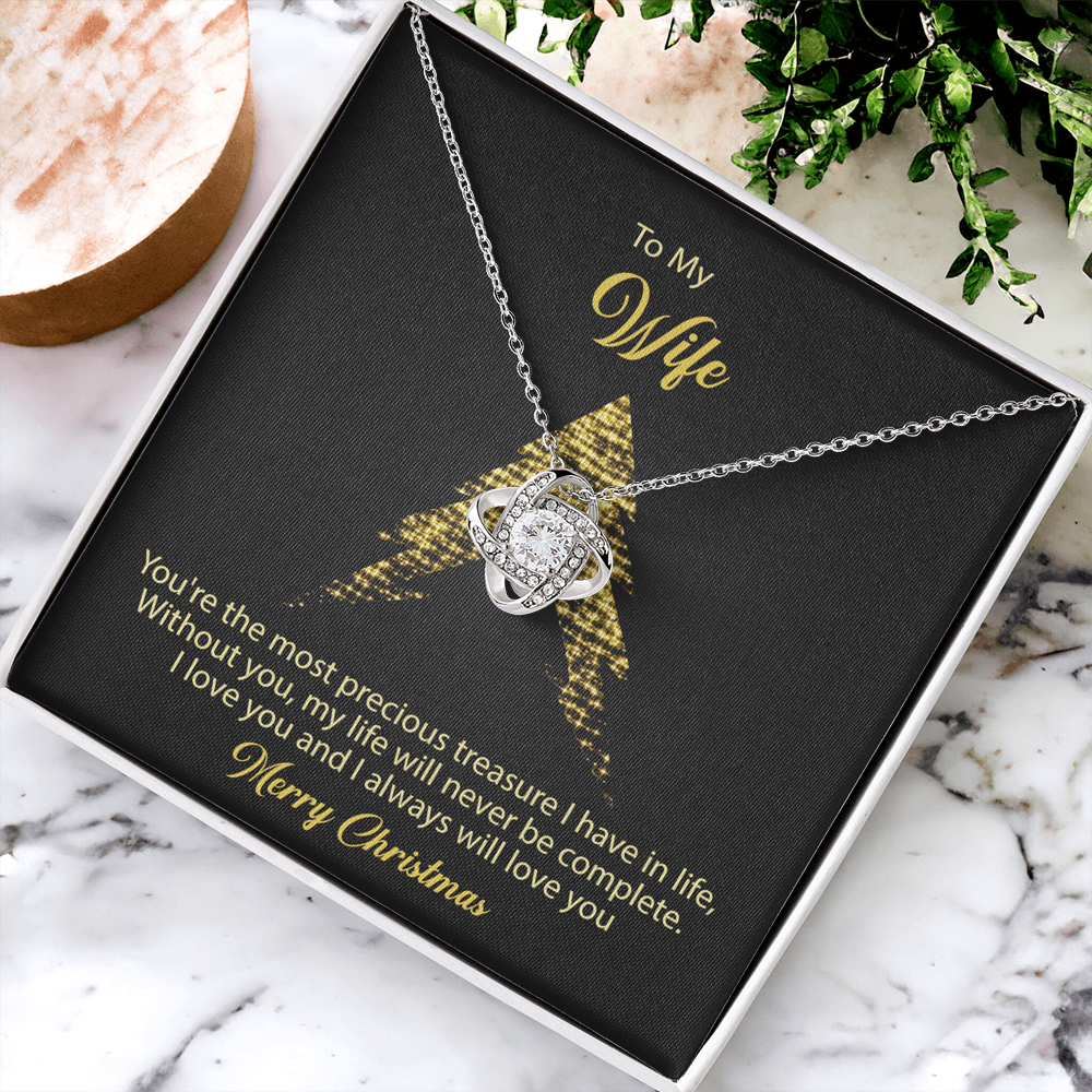 To My Wife Gift Necklace From Husband, Gift Necklace For Wife, Soulmate Gift Necklace Girlfriend, Husband To Wife Love Knot Pendant, Jewelry Gift For Women, Merry Christmas Necklace Gift For Wife