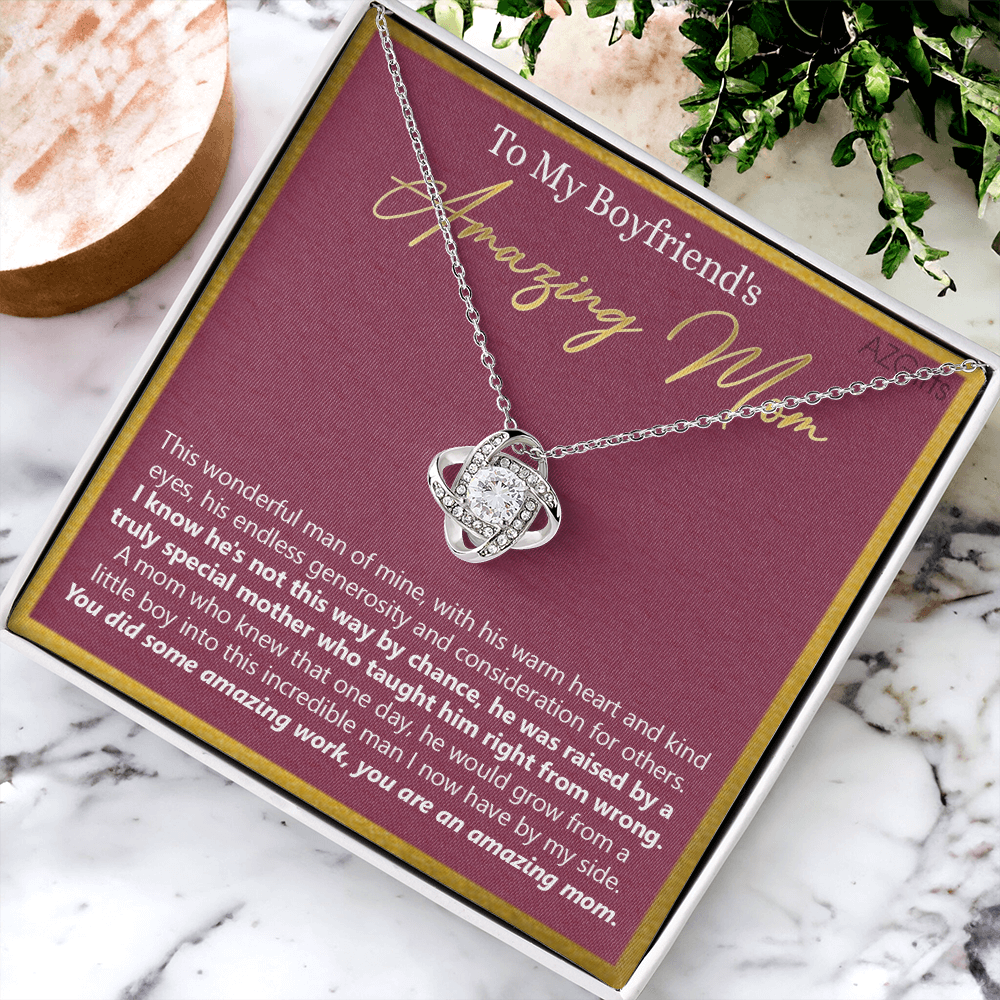 To My Boyfriends Mom Necklace From Girlfriends Mom, Love Knot Necklace Gifts For Boyfriends Mom, Boyfriends Amazing Mom Necklace Gift On Birthday Gift Mothers Day Presents For Mom Necklace For Women