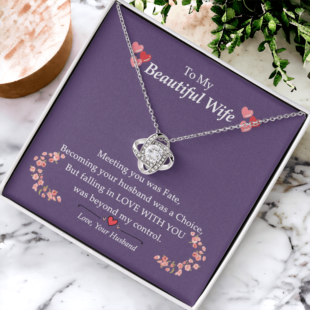 To My Beautiful Wife Necklace From Husband Love With You Pendant Gift For Wife, Wife Gift Necklace, Husband To Wife Gift Love Knot Pendant Gift From Men Jewelry Gift For Women Soulmate Gift Necklace