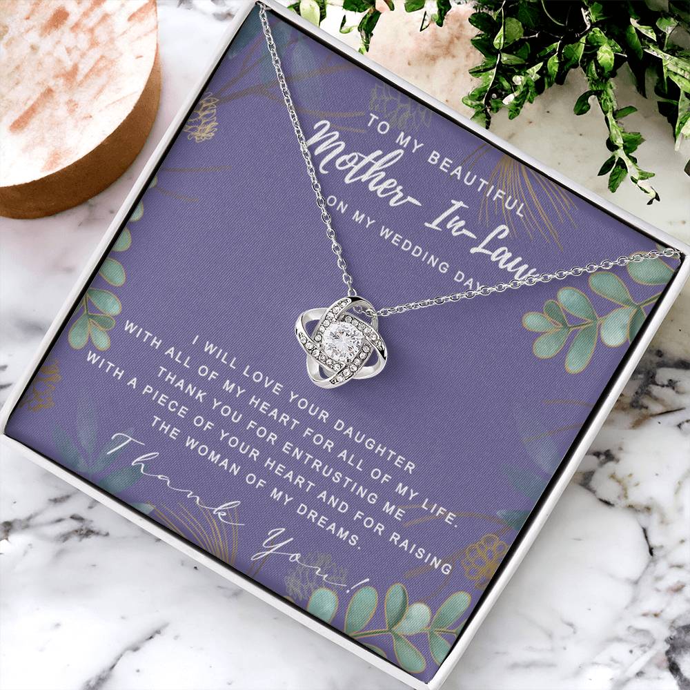 Wedding Day Necklace Gift For Mother In Law, To My Beautiful Mother In Law Love Knot Necklace From Daughter In Law, Thank You Necklace Gift For Mother From Daughter, Mother In Law On My Wedding Day Love Knot Necklace 6323