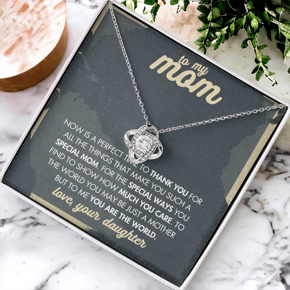 Mother And Daughter Necklace, To My Mom Love Knot Necklace From Daughter, Now Is A Perfect Time To Thank You Necklace Gift For Mom, Mother On Birthday Gift Anniversary Wedding Day Necklace For Mom