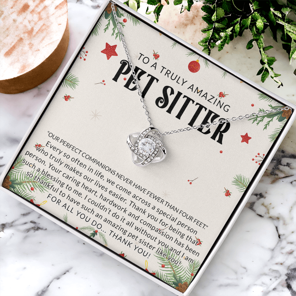 To A Truly Amazing Pet Sitter Love Knot Necklace, Dog Sitter Thank You Gift Necklace, Cat Sitter Thank You Gift, Christmas Present for Pet Dog Sitter Appreciation Gift Necklace for Dog Sitter
