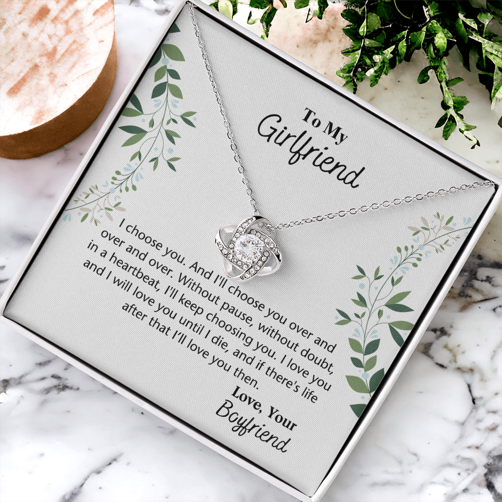 To My Girlfriend Necklace From Boyfriend, Husband, Gift Necklace For Girlfriend I Choose You Necklace - Love Knot Pendant Gift For Girlfriend, Soulmate Necklace To Girlfriend Jewelry Gift For Girls