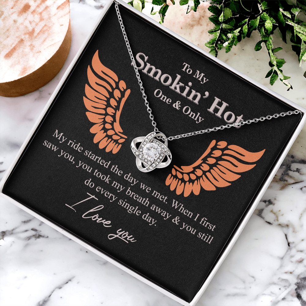 To My Smokin' Hot Necklace From Husband, Boyfriend, Gift Necklace One And Only - My Ride Started Love Knot Necklace Gift Necklace for Her Romantic, Girlfriend Gifts Necklace Message Card