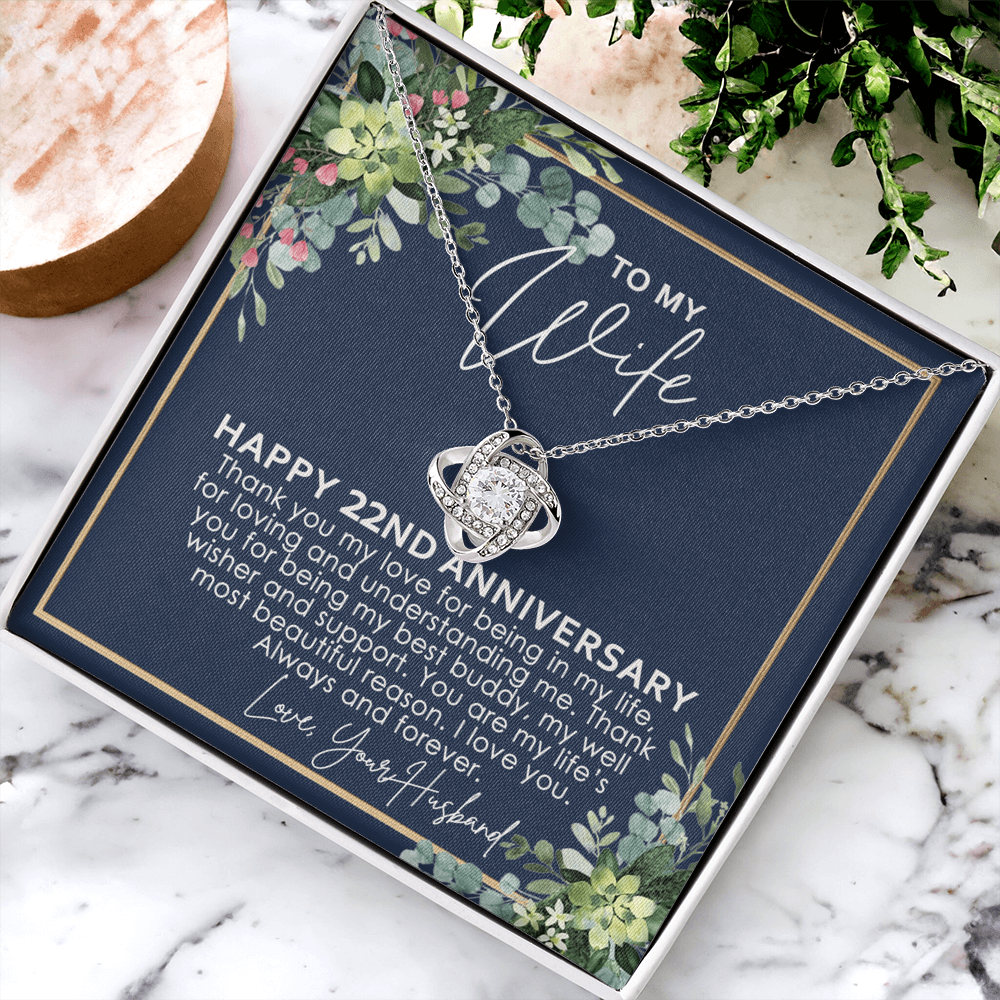 To My Wife Necklace From Husband, Happy 22nd Anniversary Love Knot Necklace Gift For Wife Husband To Wife, 22nd Anniversary Jewelry Gift For Women Wife Gift Necklace Soulmate Gift Pendant Necklace