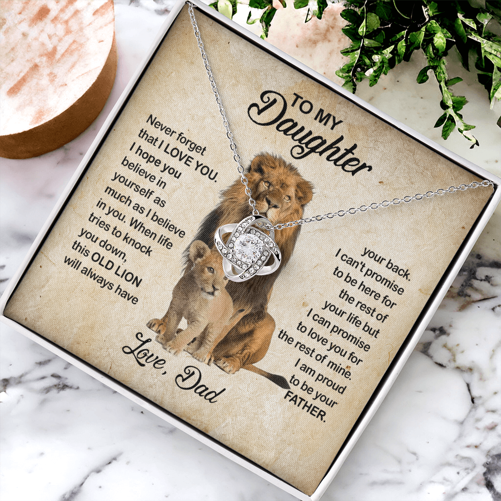 To My Daughter Love Knot Necklace with Luxury Box Gift From Dad, Daughter Lion And Father - Daughter Love Knot, Pendant Necklaces On Birthday, Christmas Jewelry Gift For Girls, Little Girl Necklace