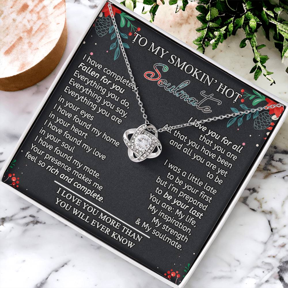 Stainless Steel Cubic Zirconia Love Knot Necklace To My Smokin' Hot Soulmate Birthday Christmas Jewelry Romantic Necklace For Wife with Message Card Box Personalized Gift Necklace For Soulmate