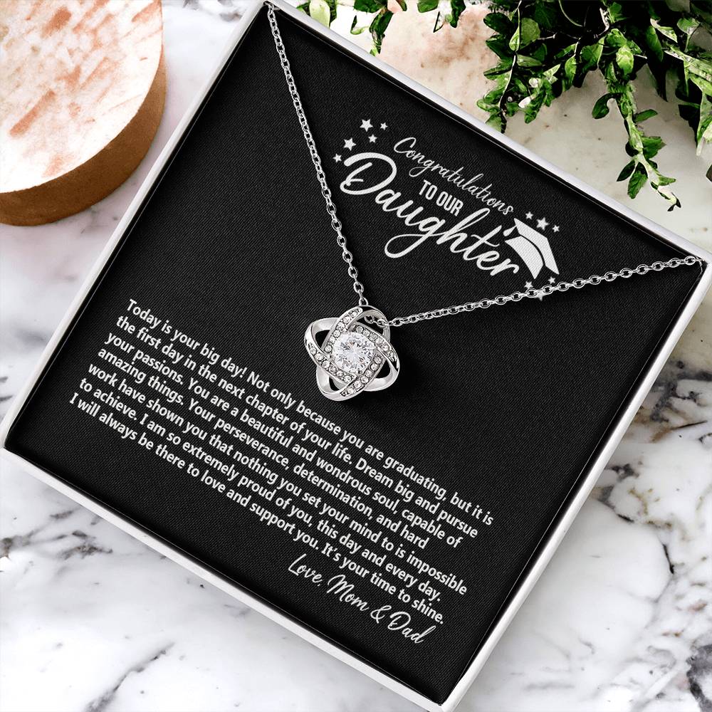 To Our Daughter Necklace from Mom and Dad, Graduation Gift Necklace for Daughter On PhD Graduation Gift Graduating Grad Gift Class Of 2024 Graduation Congratulations Necklace Gift For Her Love Knot Necklace 6323