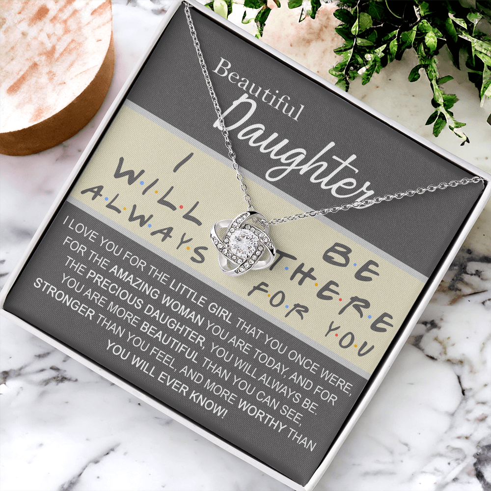 Daughter Gift Necklace Message Card Jewelry - Getting Card For Daughter, Custom Card For Little Girl, To My Beautiful Daughter Love Knot Necklace Gift From Mom - Mother And Daughter Gift Jewelry
