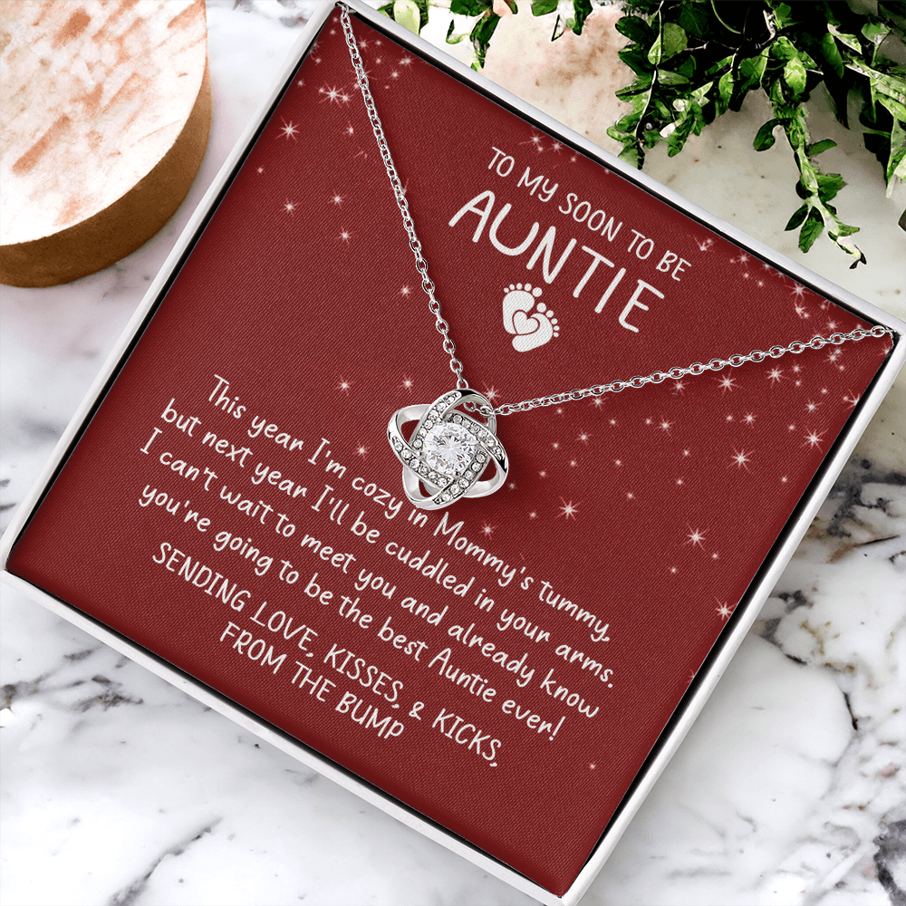 Auntie Pregnancy Announcement Gift Necklace, Christmas Necklace From Bump To Aunt-to-be, To My Soon To Be Auntie Love Knot Necklace, Gift from The Bump, Soon To Be Aunt Gift, Jewelry For Women