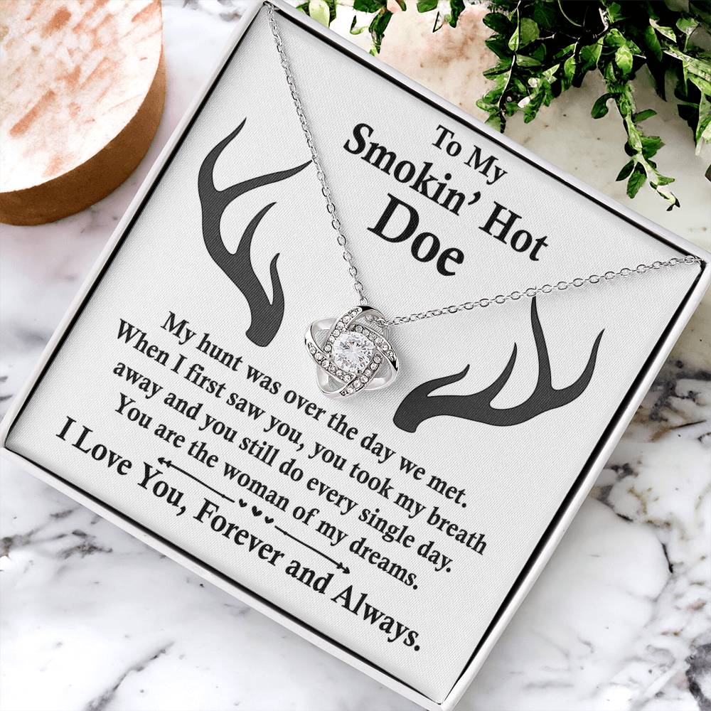 To My Smokin' Hot Doe Necklace Gift From Husband Boyfriend Dreams Love Knot Necklace Gift For Soulmate Wife with Message Card Gift Box Gift Necklace for Her Romantic, Girlfriend Gifts Necklace
