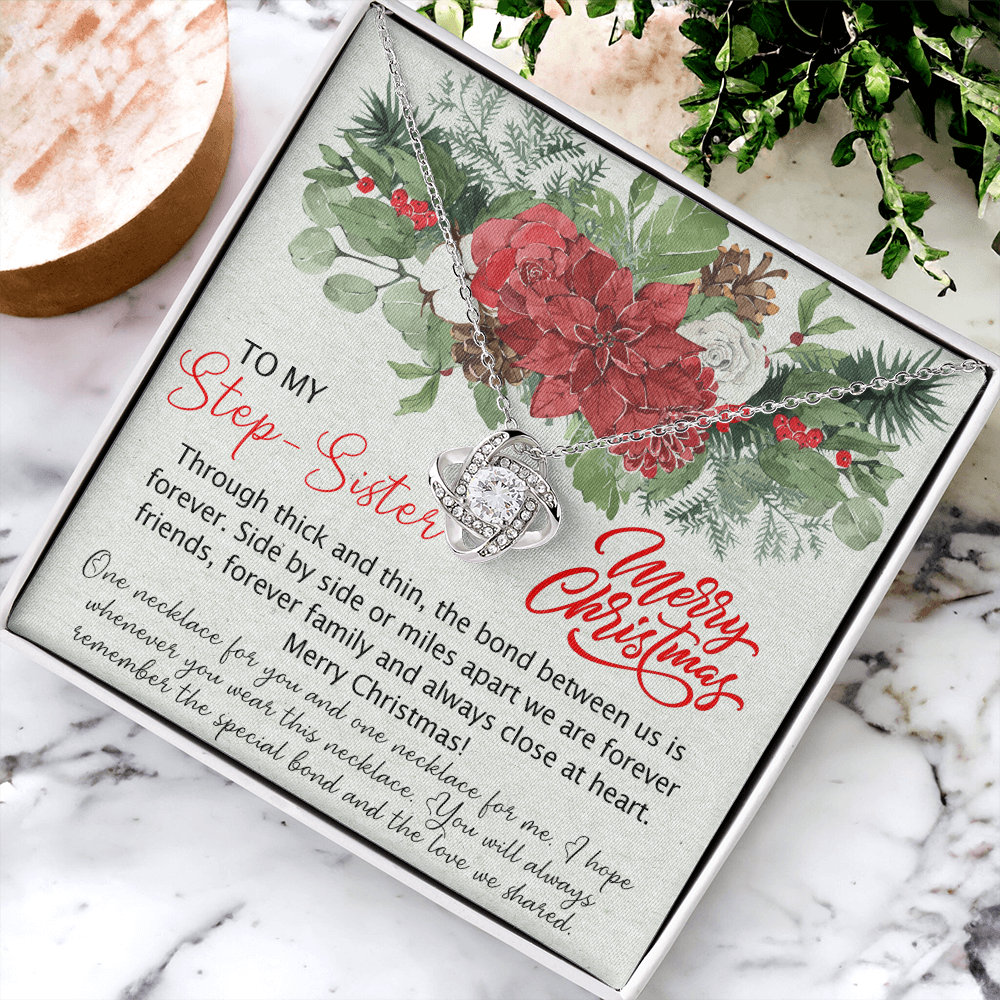 To My Step Sister Love Knot Necklace From Brother, Best Friend Pendant Inspirational Gift Necklace For Step Sister, Jewelry Gift For Girls, Women Bonus Sisters Gift Necklace, Necklace For Sister