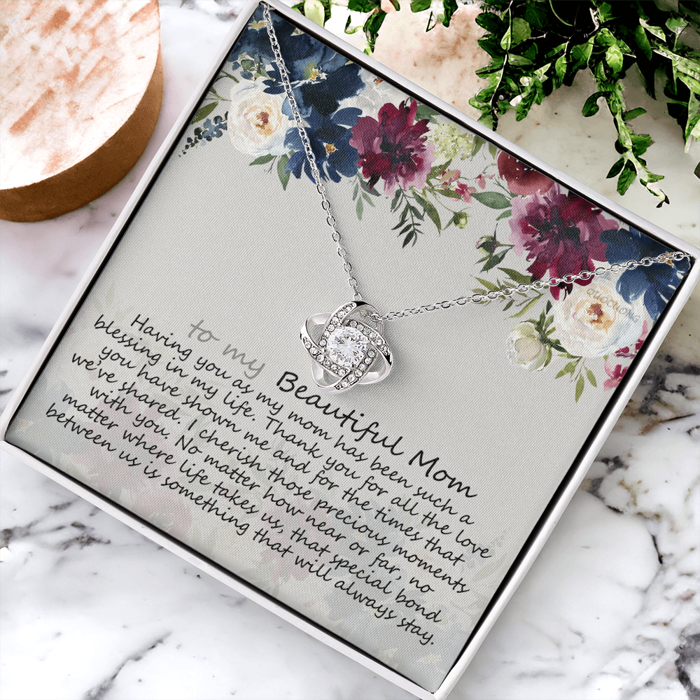 To My Mom Necklace From Daughter, Mother's Day Necklace Gift For Her, Beautiful Mom Love Knot Necklace Gift For Mom Boyfriend's Mom, Bonus Mom On Mothers Day, Anniversary, Birthday, Jewelry For Mom