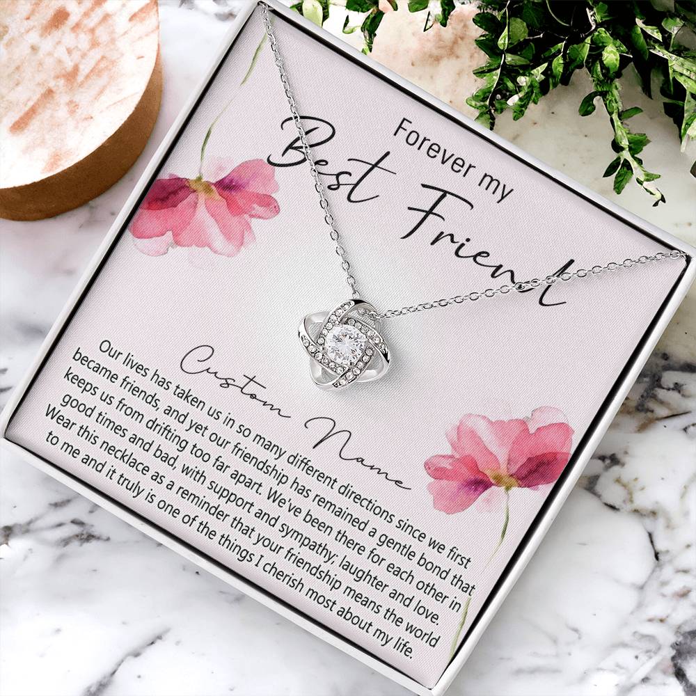 Personalized Gift Necklace For Best Friend, Thank you Necklace Gift for Friend, Best Friend Jewelry Gift Love Knot Pendant, Forever My Best Friend Love Knot Necklace Gift From Friend On Anniversary