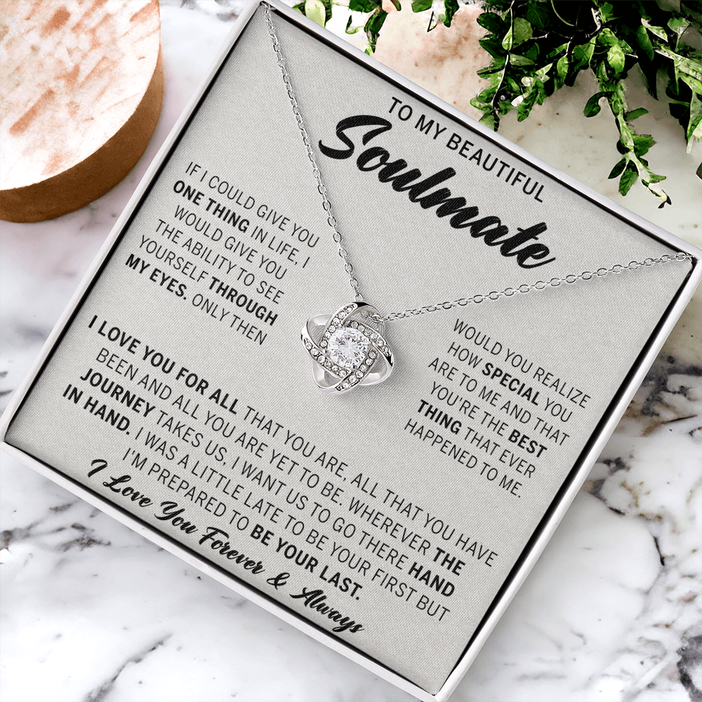 To My Beautiful Soulmate Necklace Gift From Husband, Boyfriend Jewelry Gift for Girls, Soulmate Gift Necklace for Women Love Lnot Pendant Gift for Her Romantic Girlfriend Gift Necklace Message