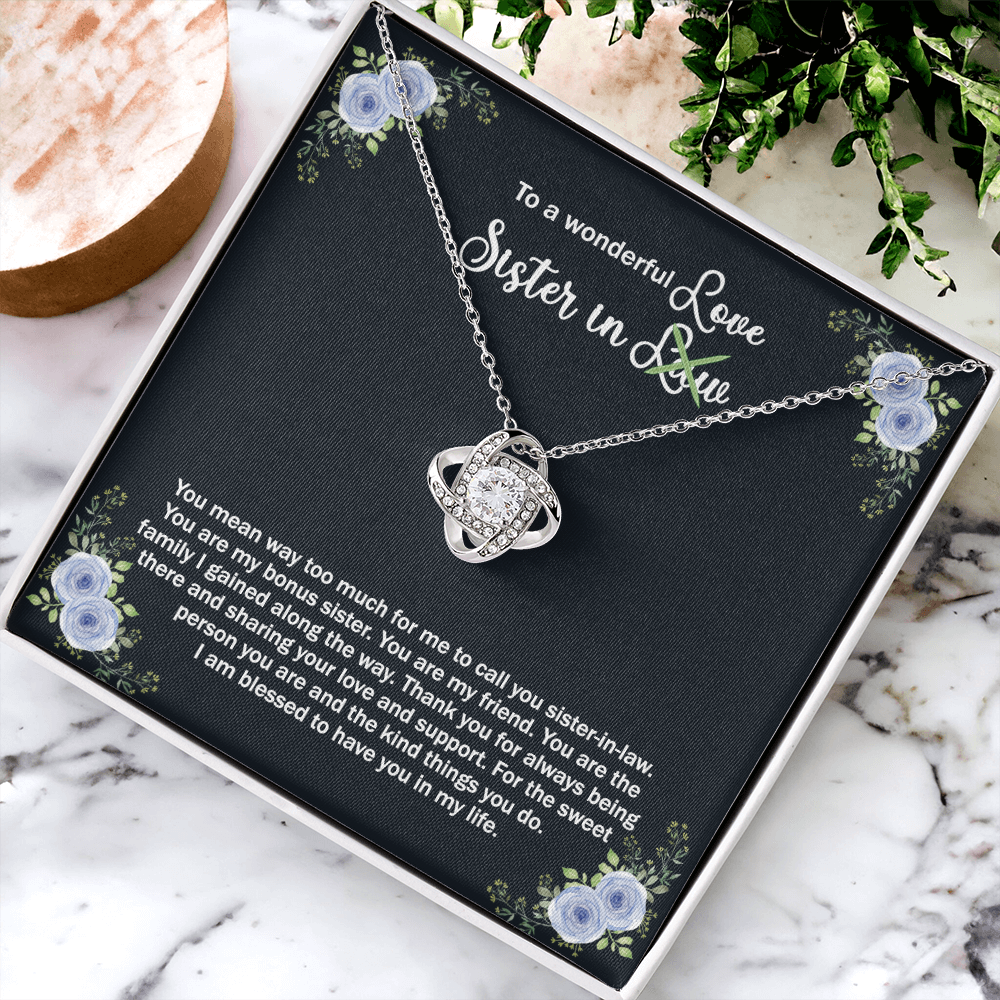 To A Wonderful Sister In Law Love Knot Necklace From Sister, I Love You Sister Gift Necklaces Sister-in-Law Gift Pendant Love Knot Jewelry Gift For Sister In Love Necklace, Unbiological Sister Gift