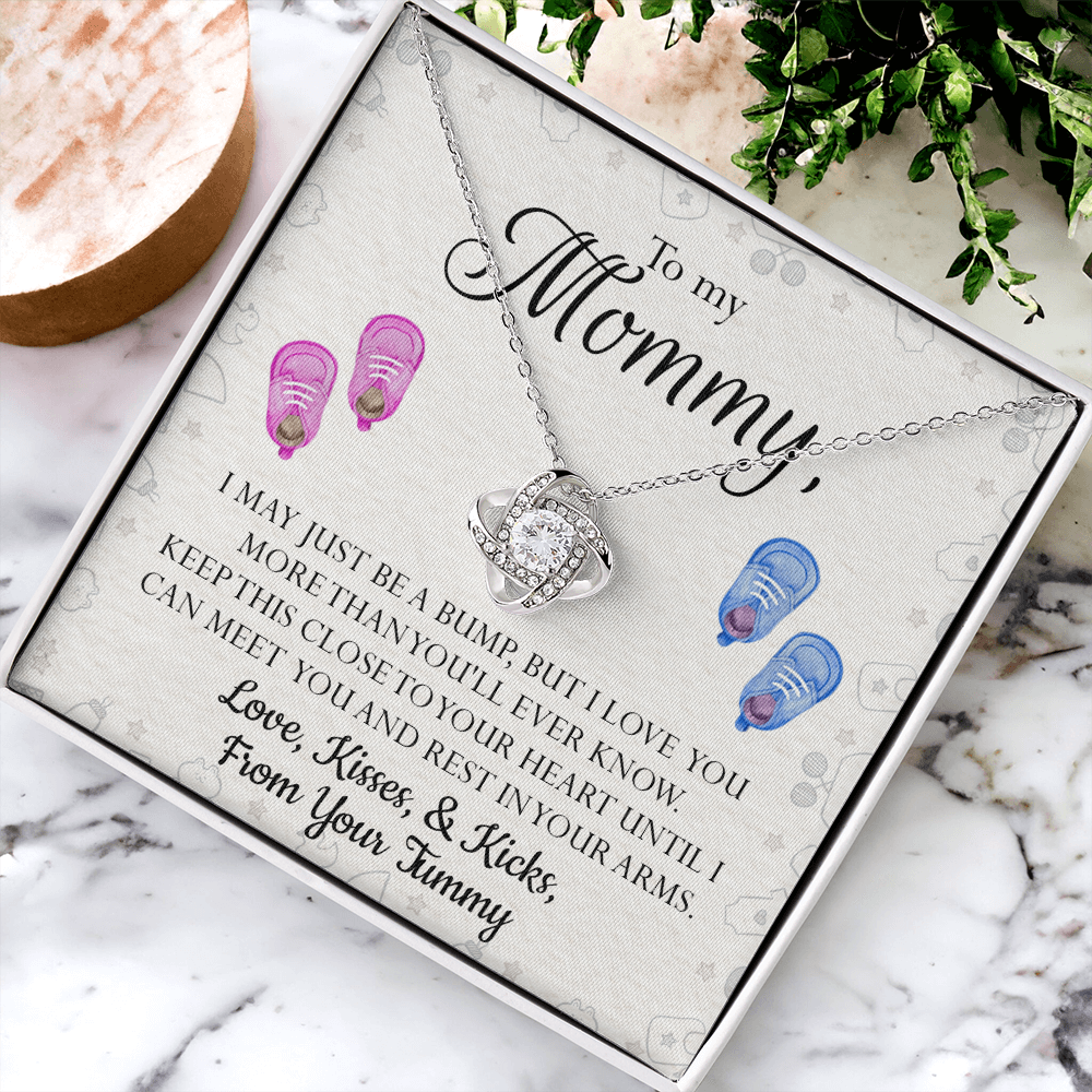 Mom Gift Necklace, To My Mommy Love Knot Necklace From Tummy, Necklace Gift For Mom, Mother's Day Necklace Gift, Birthday Necklace For Mom Anniversary Jewlry Gift For Women Kisses And Kicks Necklace