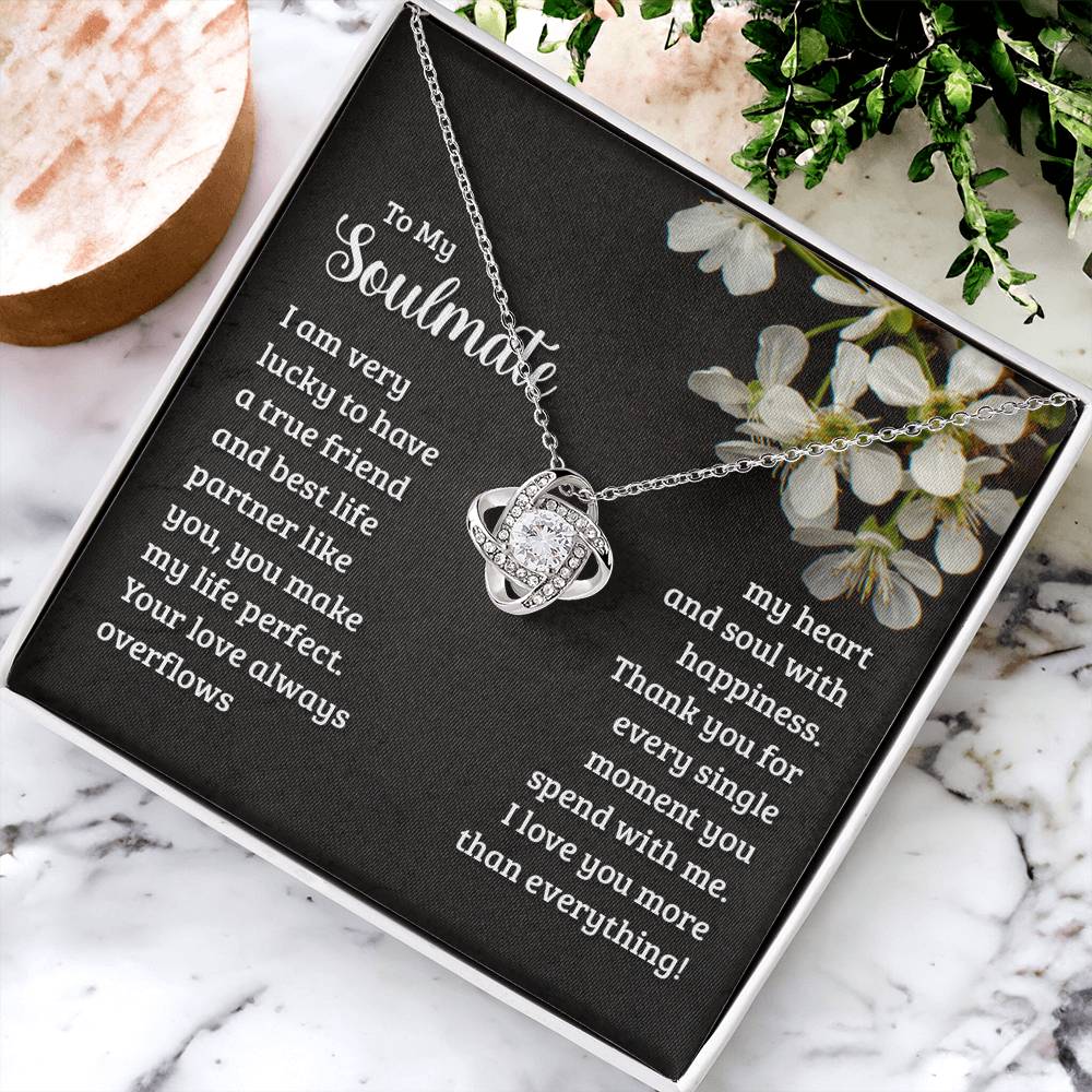 To My Soulmate Necklaces From Husband, Boyfriend, Necklace For Soulmate, Love Knot Pendant Gift For Soulmate On Birthday Wedding Day Christmas Jewelry Gift For Women, Cubic Zirconia Necklace