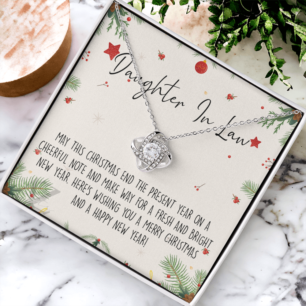 Christmas Jewelry For Girls, Daughter in Law Gift Necklace, Jewelry Gift for Daughter in Law Gift from Mother in Law, Daughter in Law Xmas Love Knot Necklace Holiday Gift From In Law